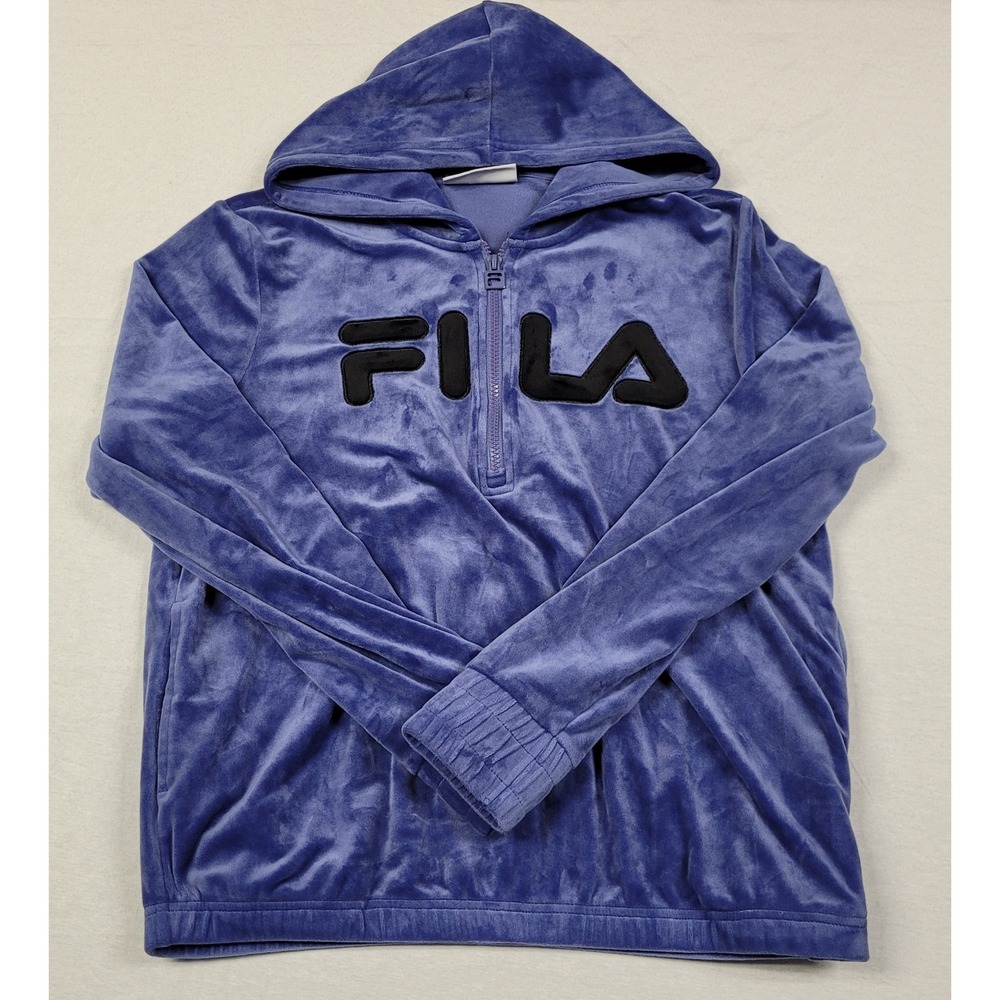 FILA Women's Size M Purple / Blue Velour Quarter-Zip Pullover Hoodie Long Sleeve